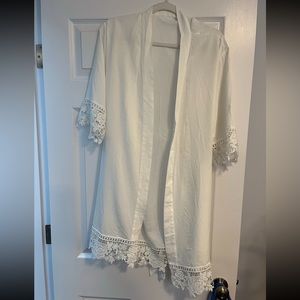Aurora White Cotton Lace Robe - Standard Size